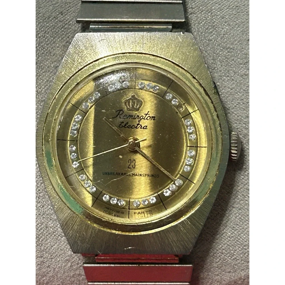 Vintage‎ Remington Electra 23 Unbreakable Mainspring Mens Watch Gold Tone Works
